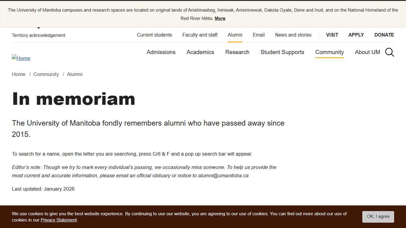 In memoriam University of Manitoba